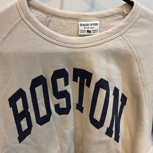 Project Social T Boston Graphic Sweatshirt in Cream and Navy - Picture 1 of 2
